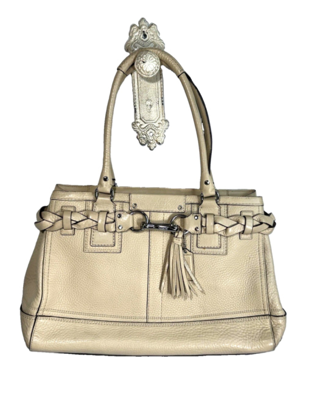 Coach Hampton F13087 Beige Pebbled Leather Hamptons Tote Bag
